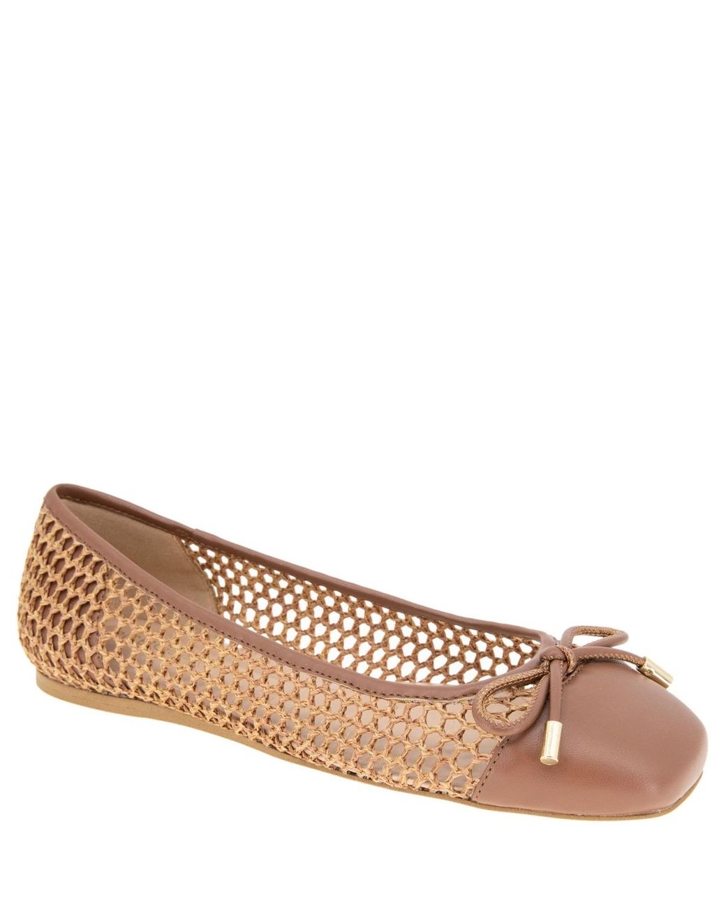 BCBGeneration Hartly Woven Raffia Square Toe Ballet Flats in Brown