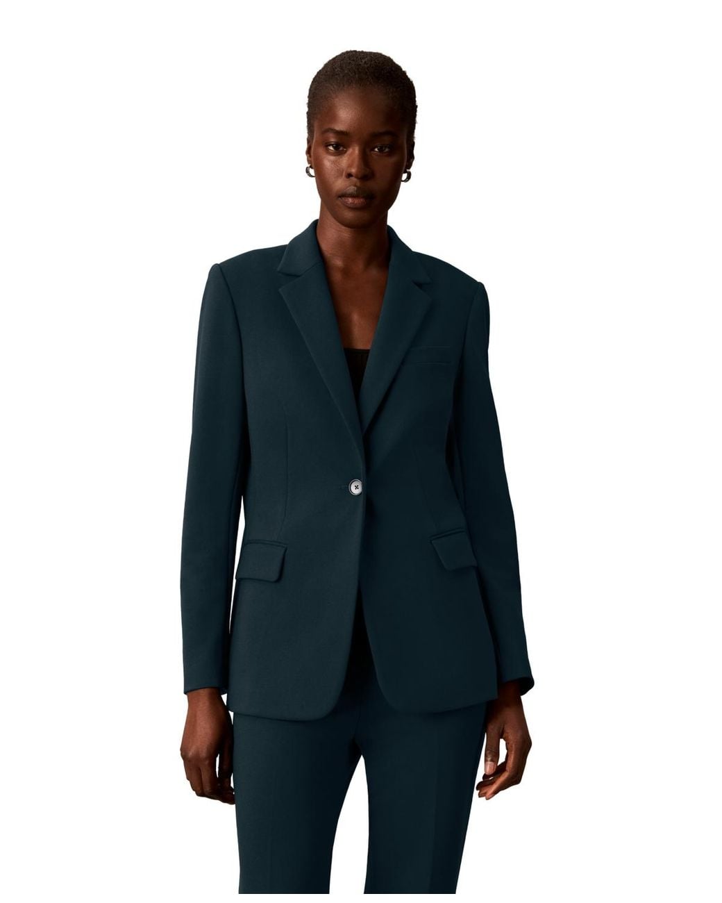 Calvin Klein Blue Petite One-button Notch Collar Jacket