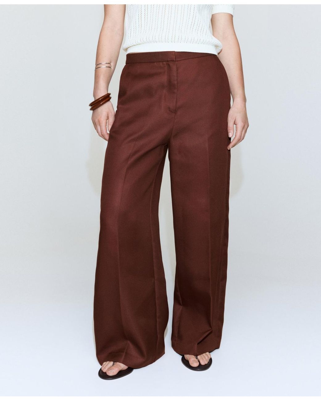 Mango Brown High-waisted Lyocell Pants