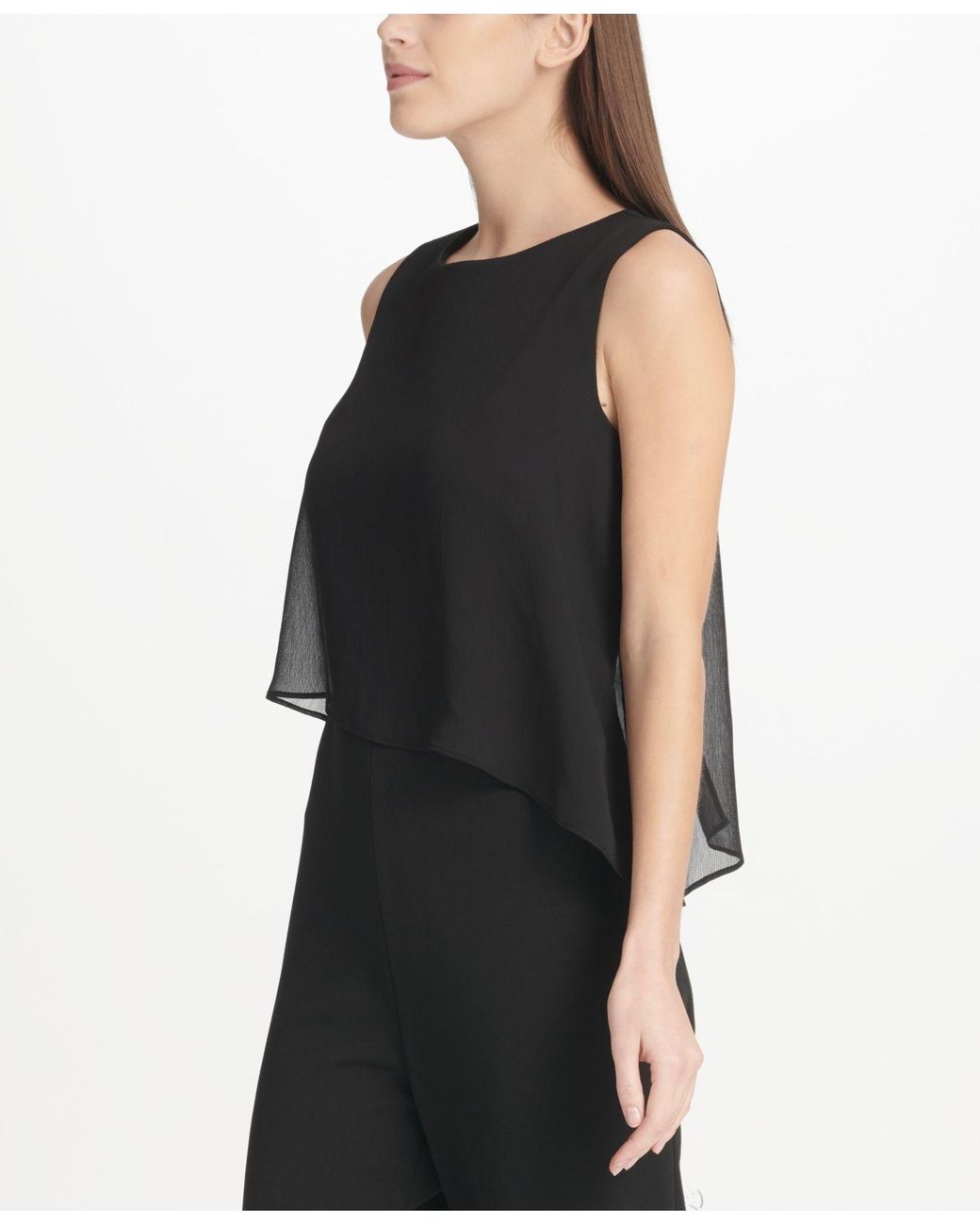 DKNY Chiffon Overlay Jumpsuit in Black | Lyst