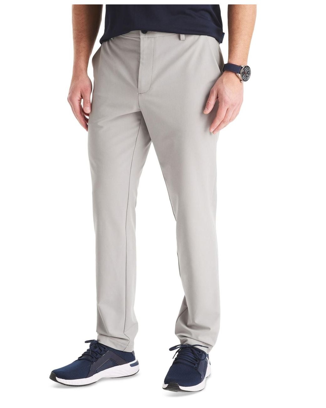 Nautica Gray Signature Slim-fit Flat-front Performance Pants for men