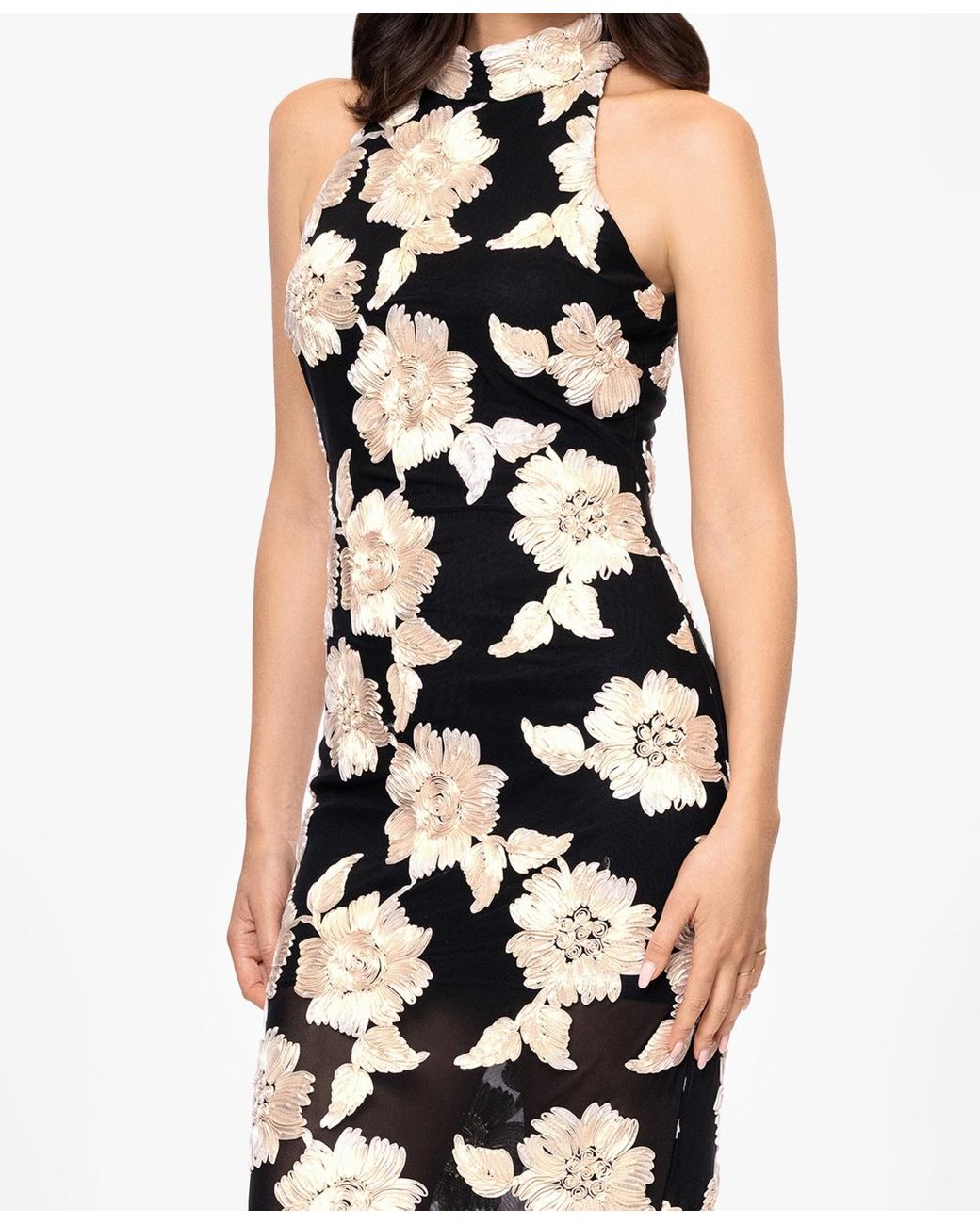 Betsy & Adam Floral Soutache Embroidered Dress in White
