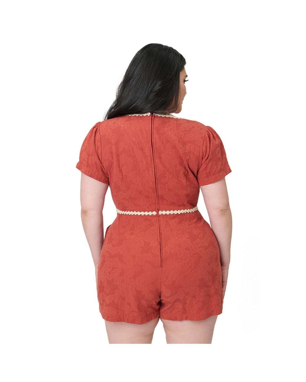 Unique Vintage Red Plus Size Daisy Romper