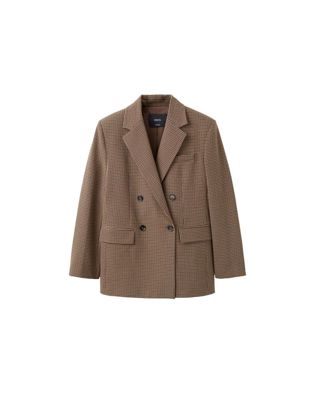 Double Up Shell Mango Double-breasted Houndstooth Blazer in Brown | Lyst