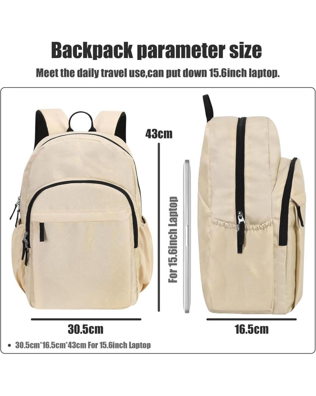 Aronkl Natural 15.6 Inch Basic Backpack