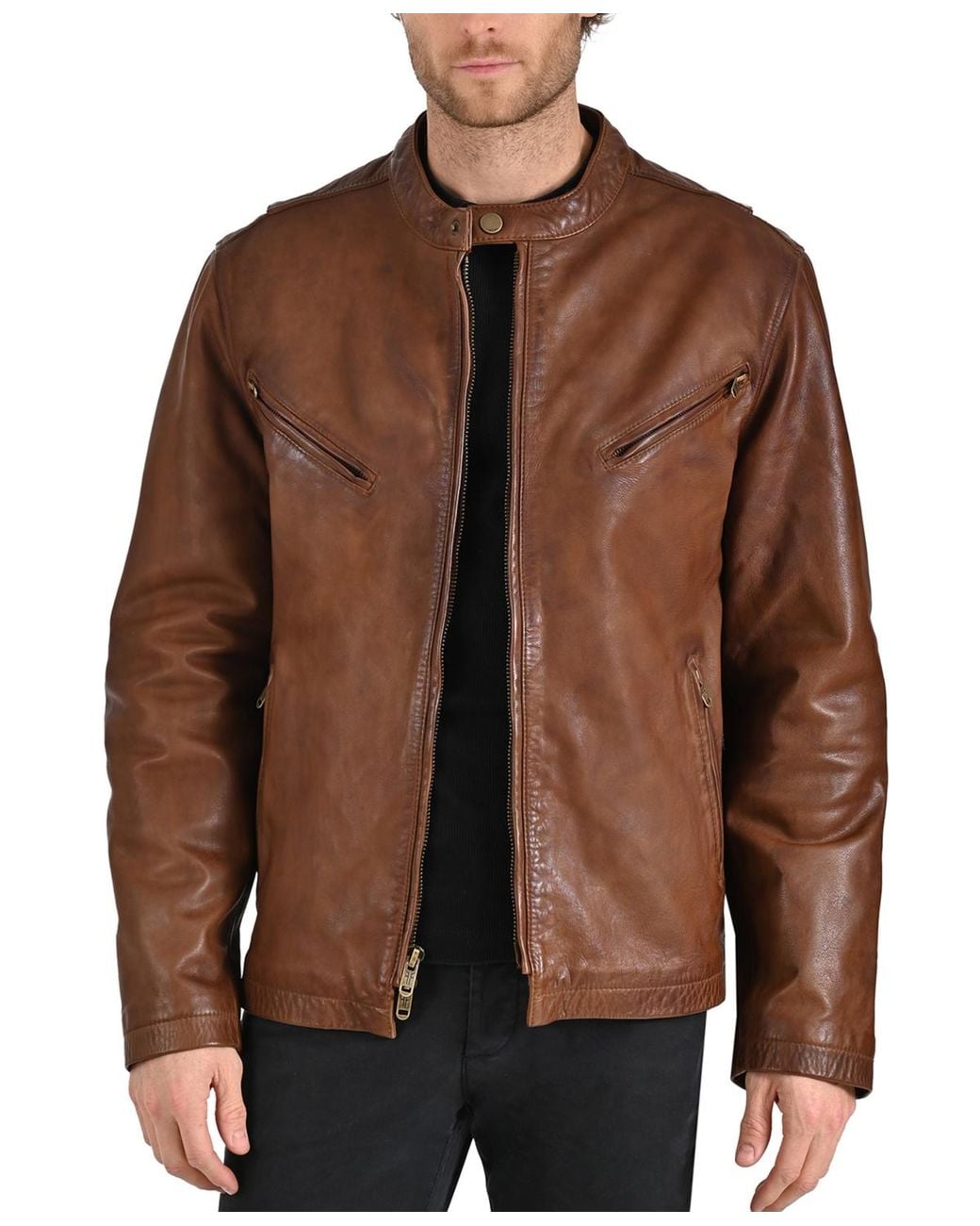 Frye Brown Modern Cafe Racer Leather Jacket for men