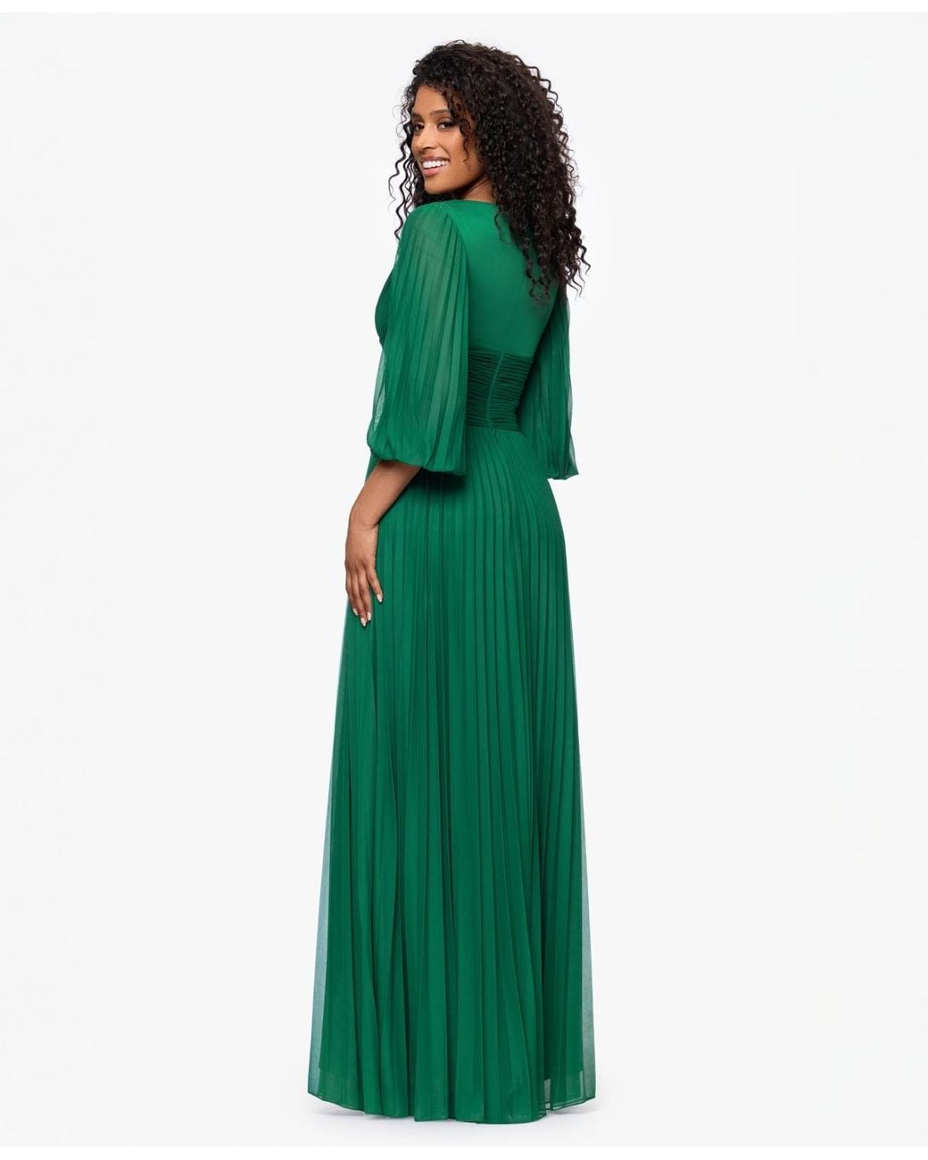 Betsy & Adam Pleated Balloon-sleeve Long Dress in Green | Lyst