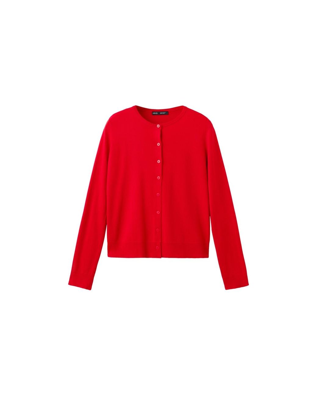 Mango Red Knitted Button Crew-neck Cardigan