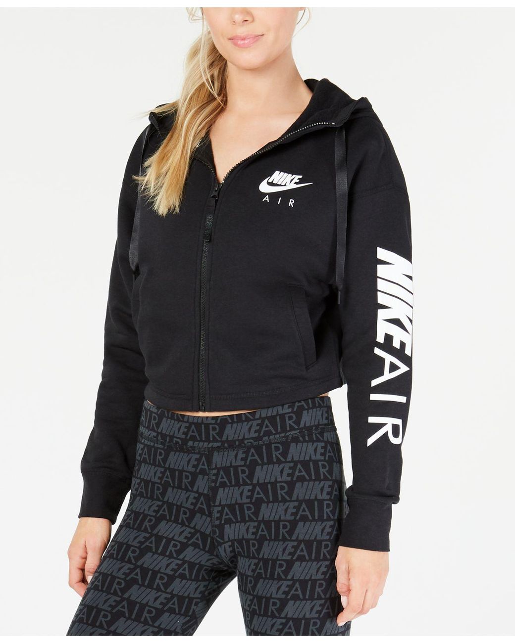 Nike Air Fleece Zip Cropped Hoodie in Black | Lyst
