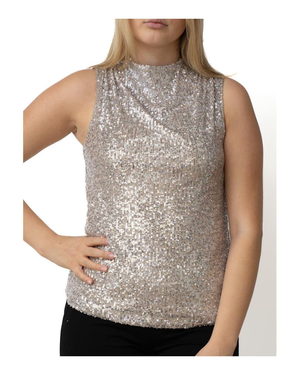 Cable & Gauge Draped Mock Neck Blouse in Gray Lyst