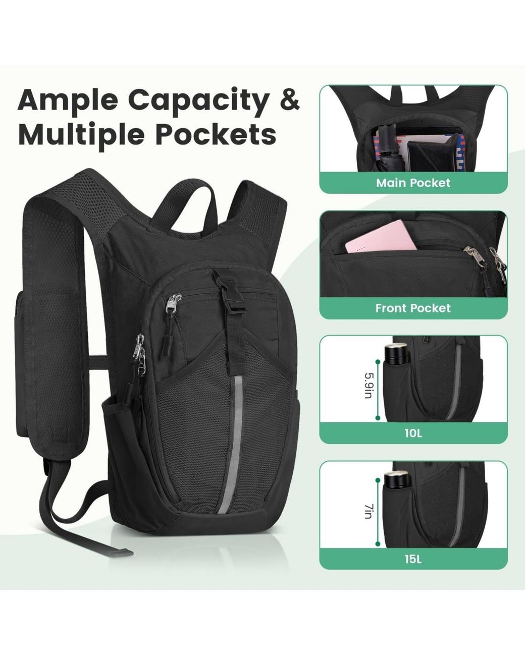 Aronkl Black Lightweight Foldable Packable Hiking Backpack