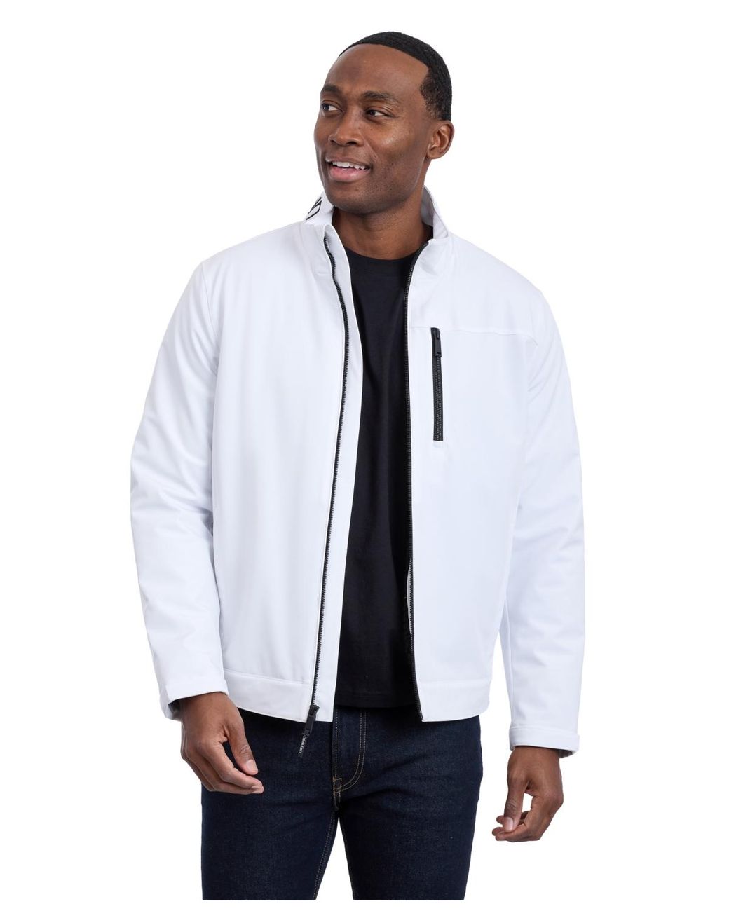 Calvin Klein White Sherpa Lined Softshell Stand Collar Jacket for men