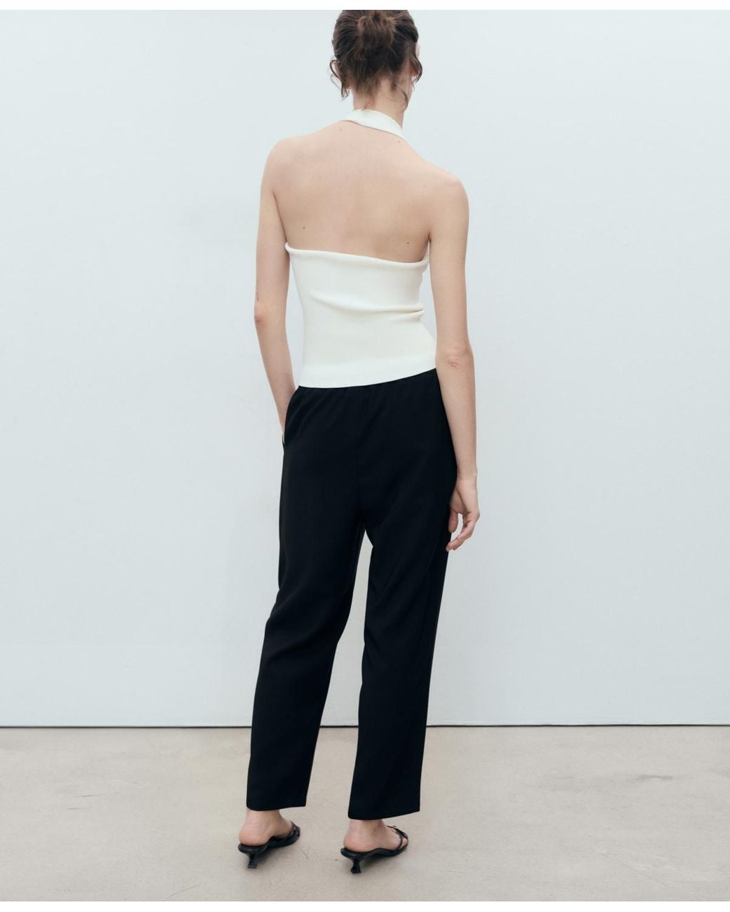 Mango Blue Drawstring Flowy Pants