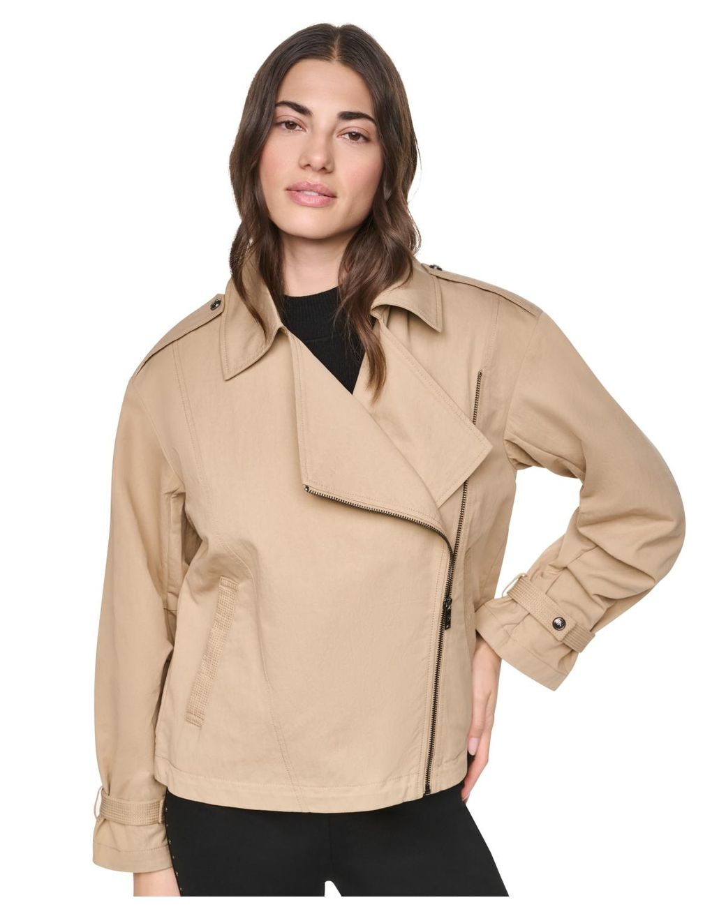 DKNY Natural Collared Zip-front Utility Jacket
