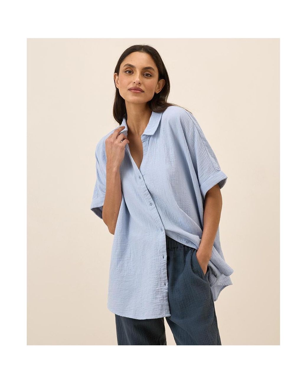 Pact Organic Cotton Coastal Double Gauze Oversized Shirt in