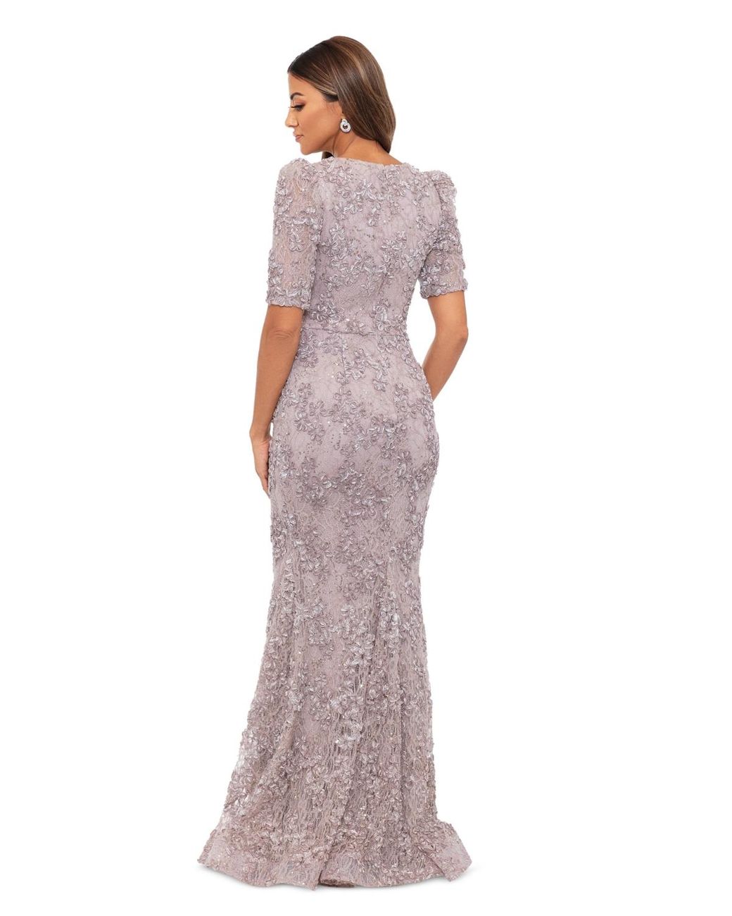 xscape embroidered floral lace sheath dress Xscape Women's Off-The-Shoulder Pleated-Waist Gown - Navy