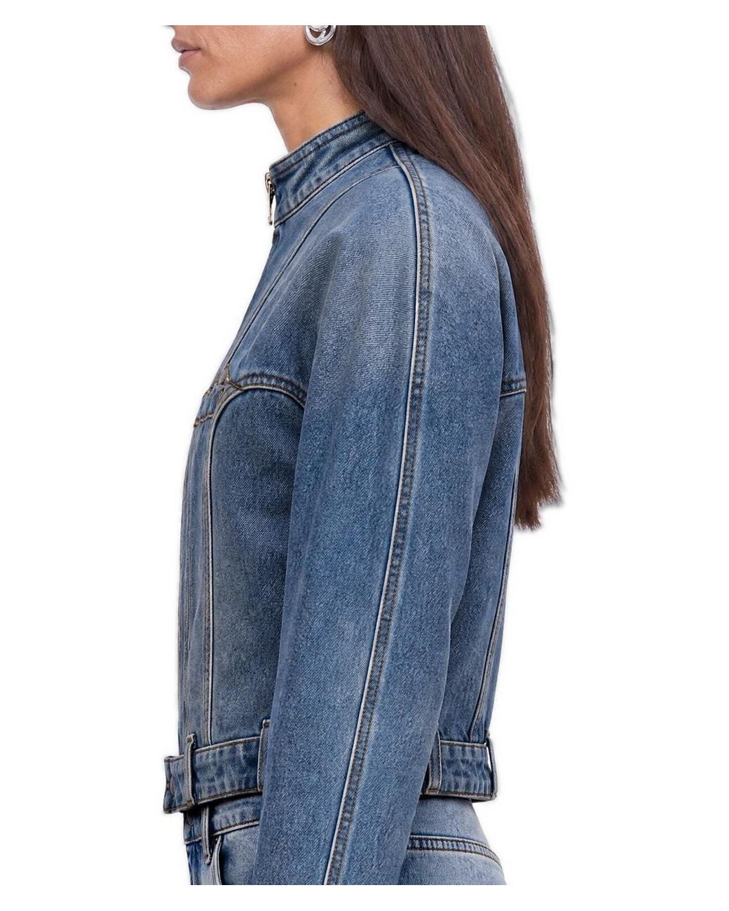 Nocturne Blue Stand Collar Cropped Denim Jacket