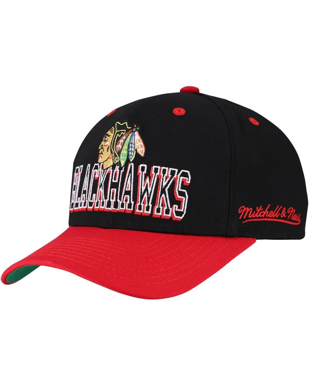Mitchell & Ness Black/red Chicago Blackhawks Backside Script Two-tone Pro Crown Adjustable Hat for men