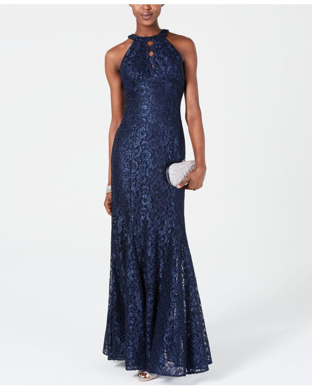 nightway lace keyhole halter gown