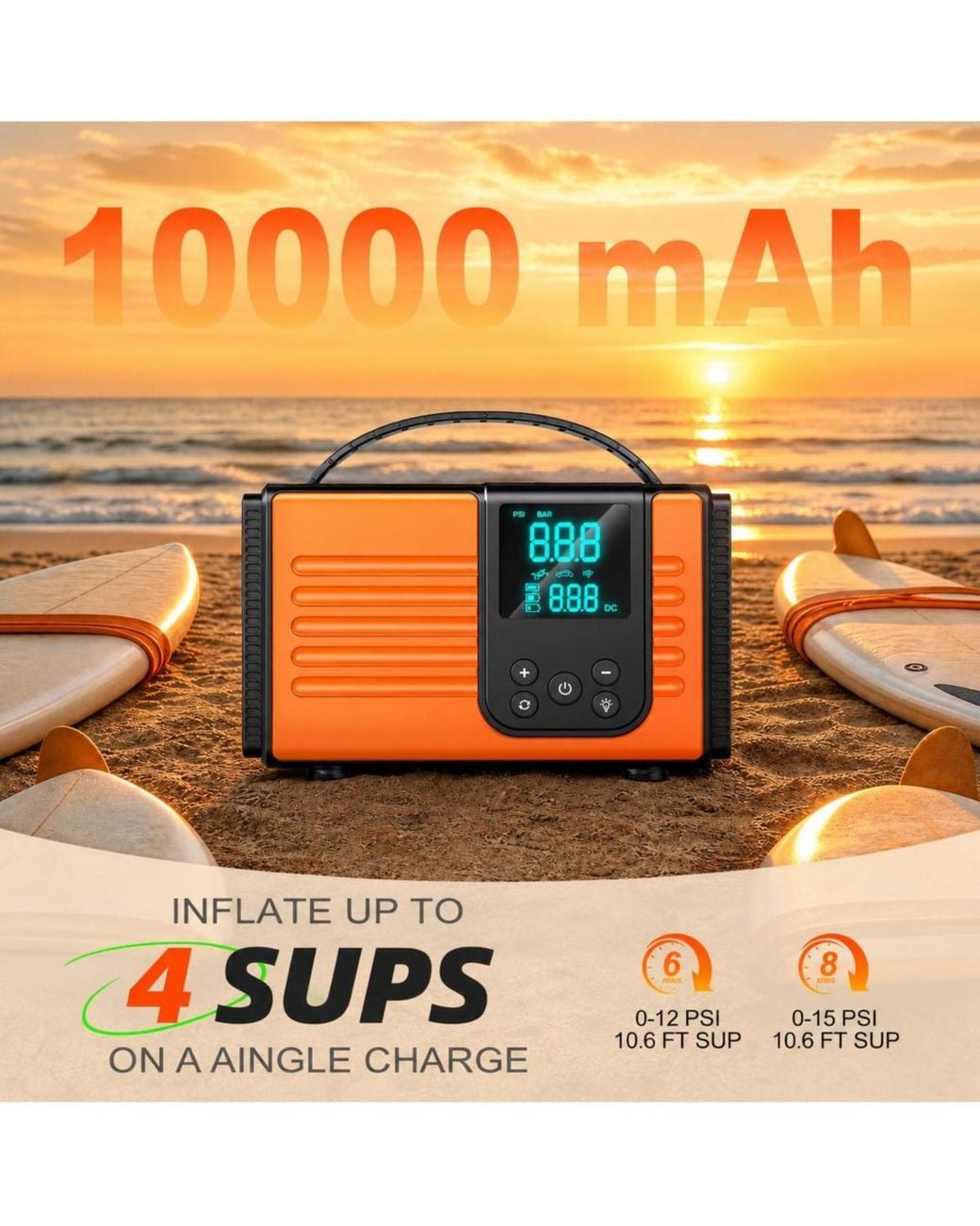 FURLING 50psi 10000mah Rechargeable Electric Air Pump Inflate Deflate ...
