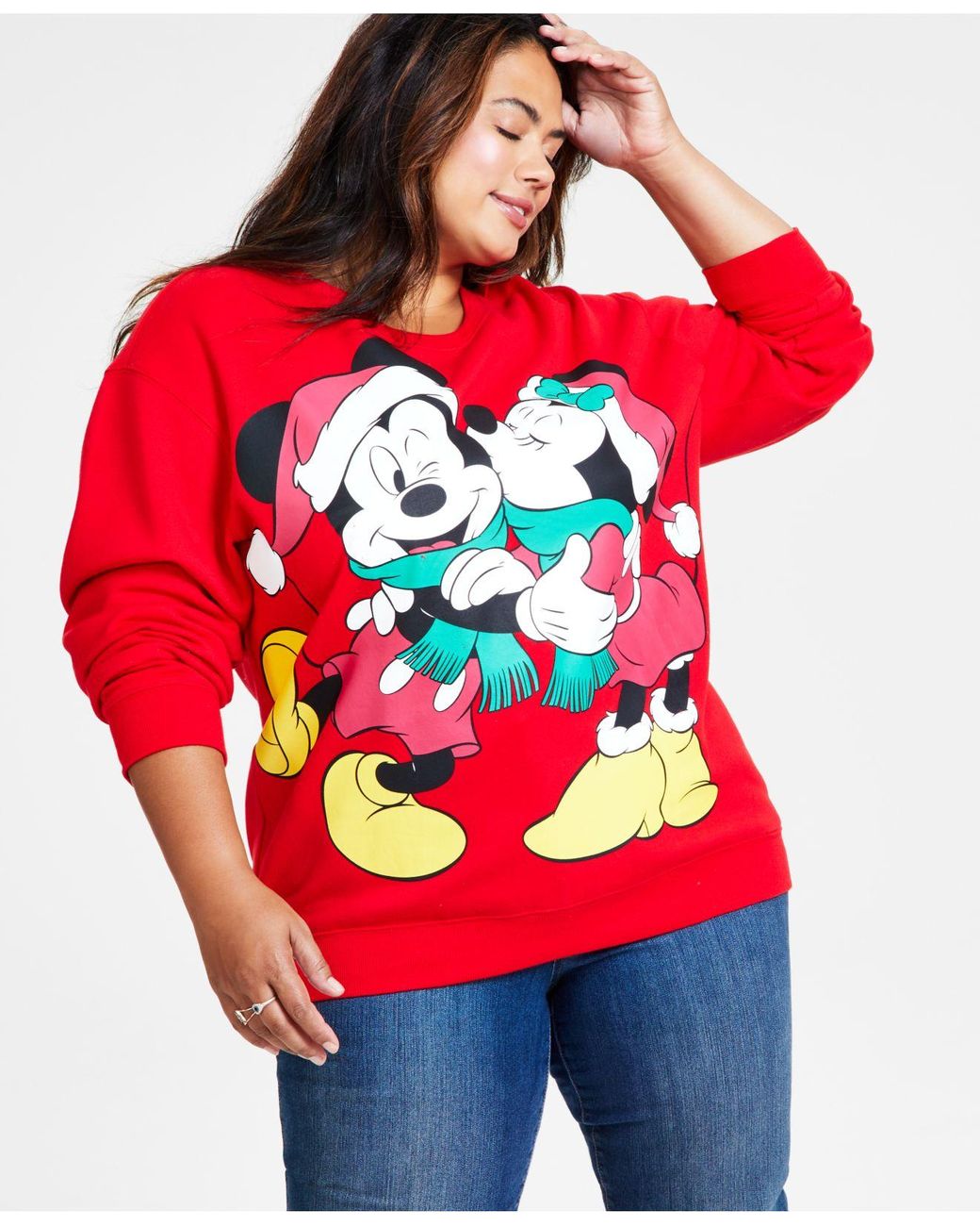 Disney Trendy Plus Size Kissing Minnie & Mickey Sweatshirt in Red | Lyst