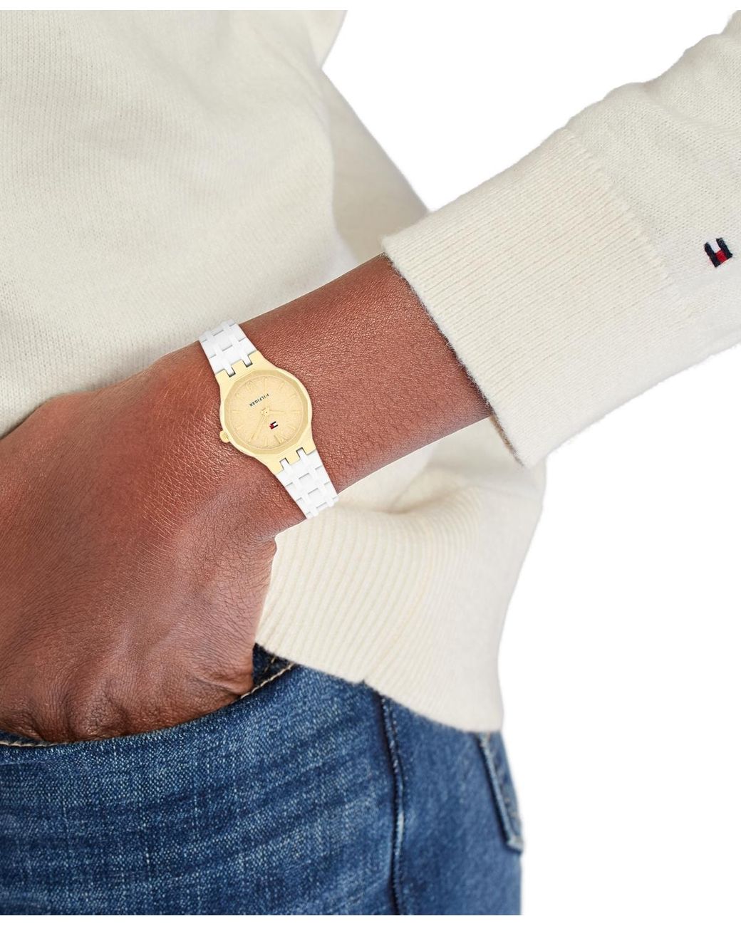 Tommy Hilfiger Metallic Quartz Silicone Strap Watch