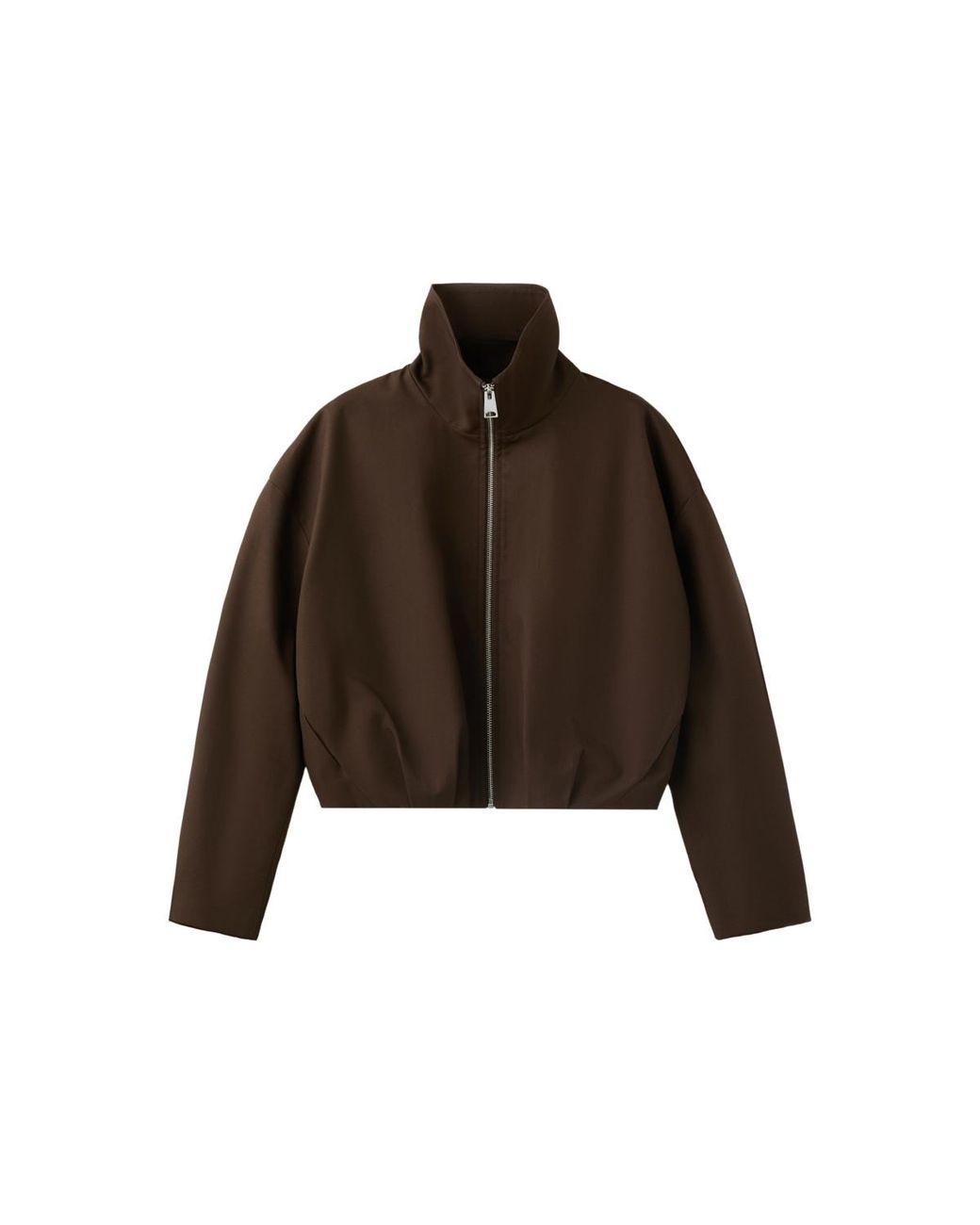 Mango Brown Cropped Funnel-neck Oversized Jacket