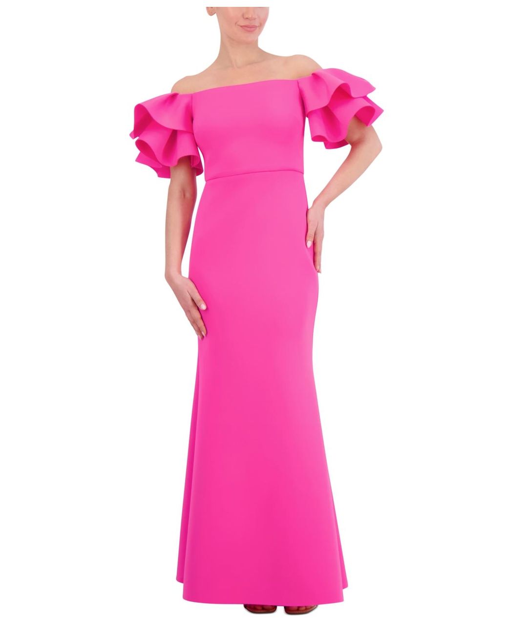 Eliza J Ruffled sleeve Off the shoulder Mermaid Gown in Pink Lyst