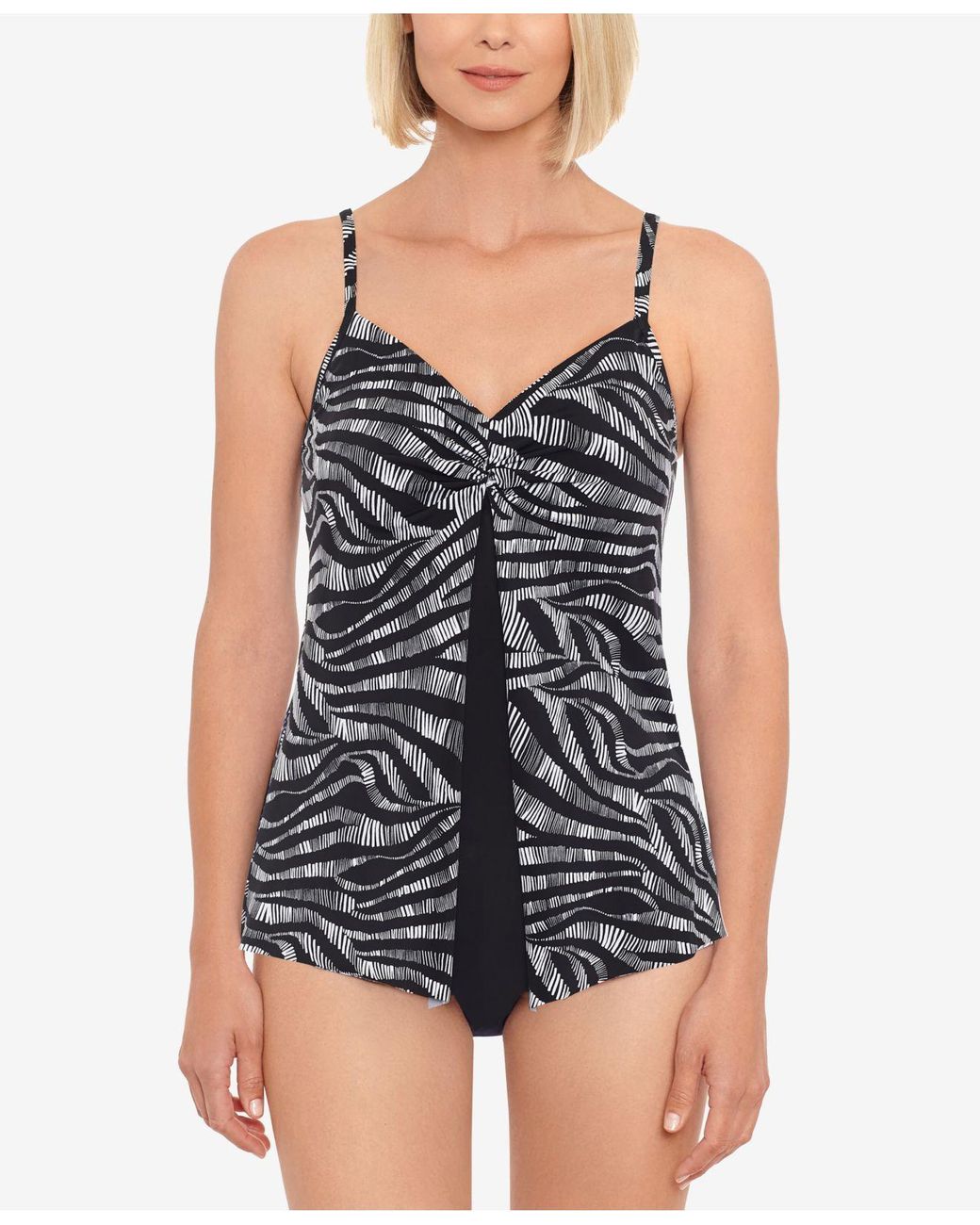 Swim Solutions Synthetic Twistfront Flyaway Fauxkini Onepiece Swimsuit, Created For Macy's in