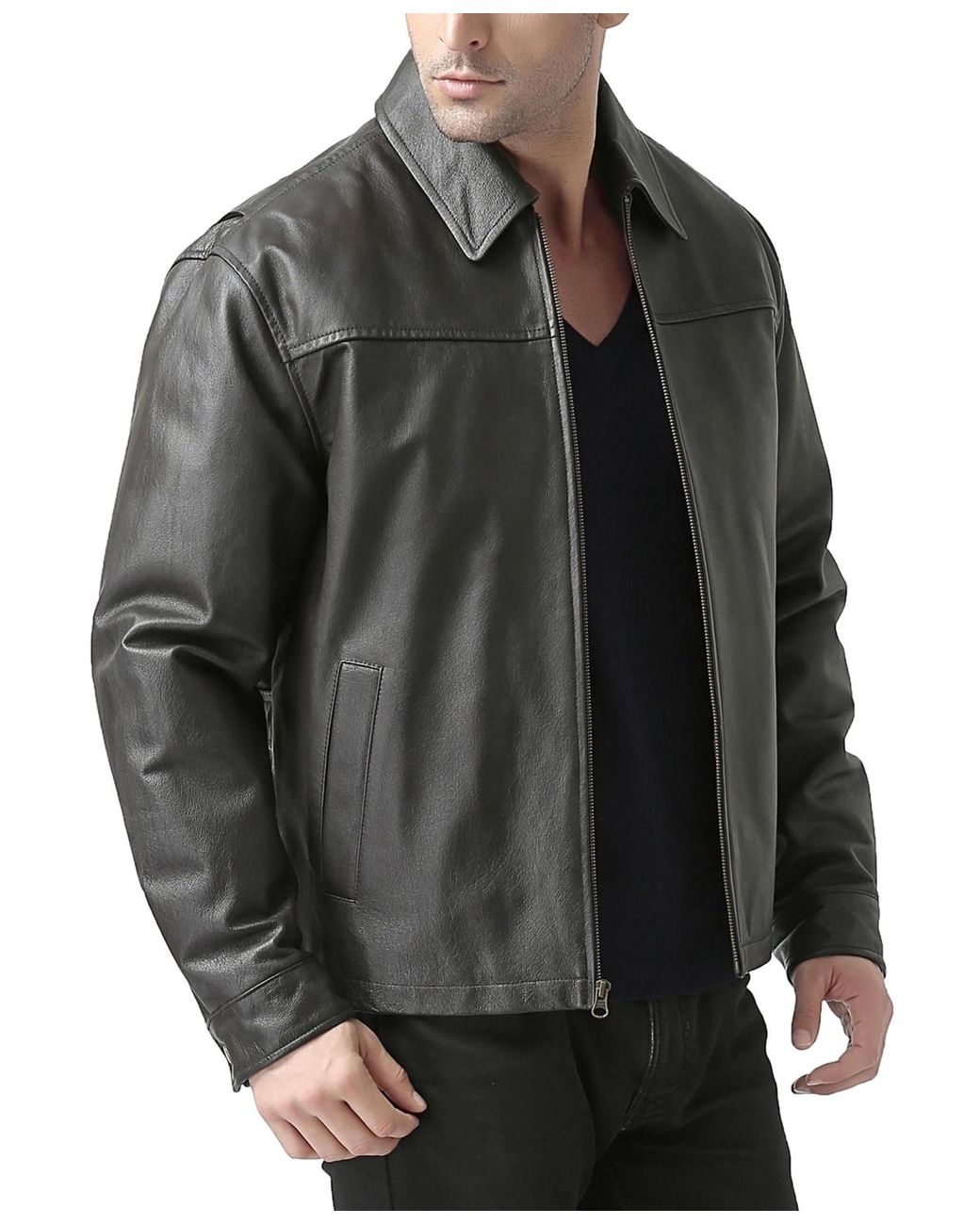 BGSD Gray Men Greg Open Bottom Zip Front Leather Jacket for men