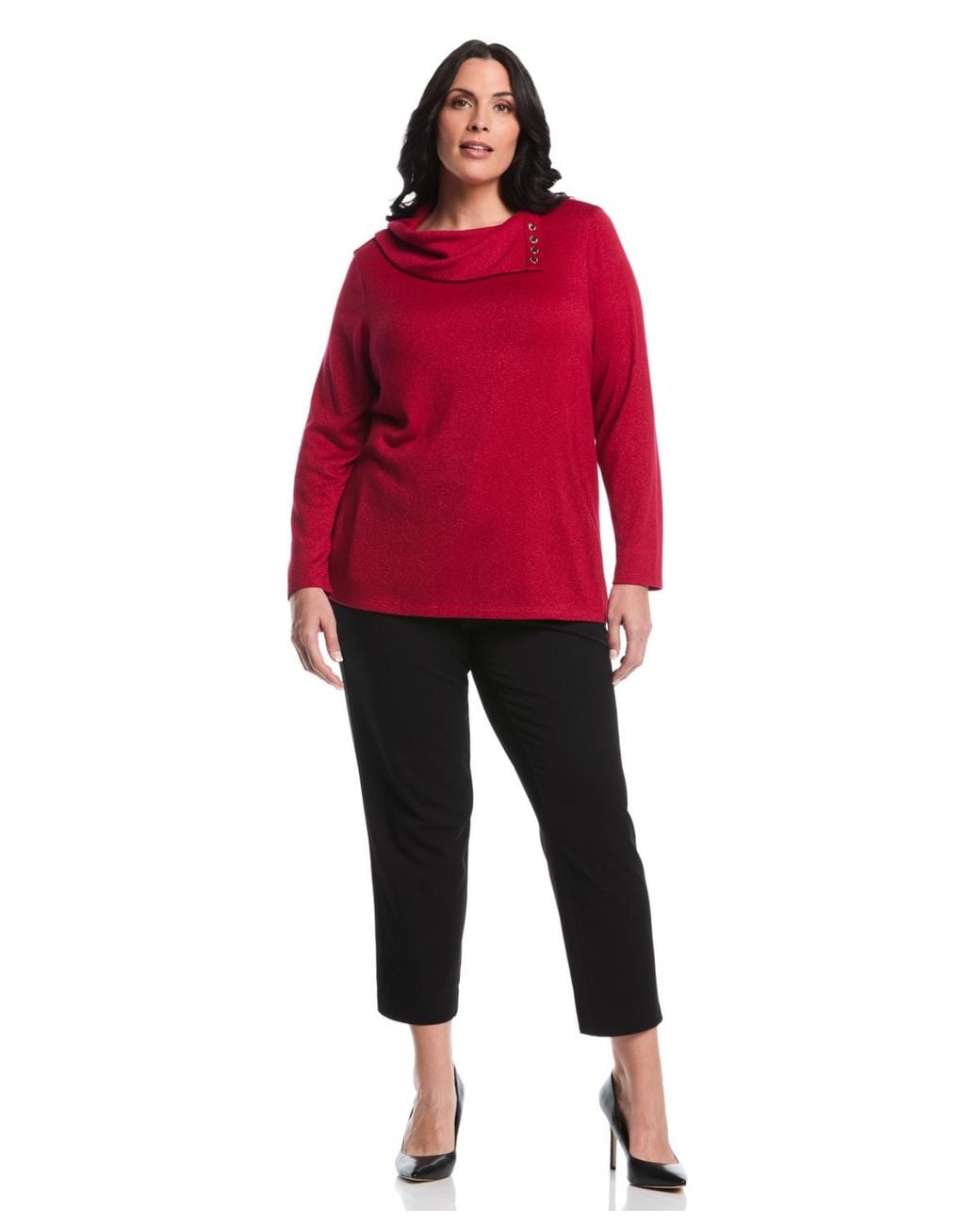 Rafaella Red Plus Size Split Collar Long Sleeve Top