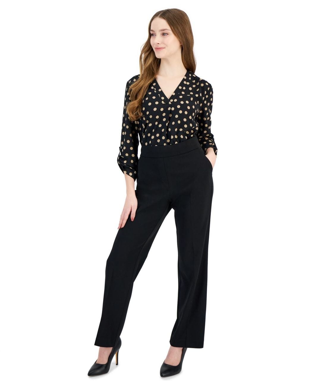 Anne Klein Essentials White Plus Size Solid Pull-on Wide-leg Pants