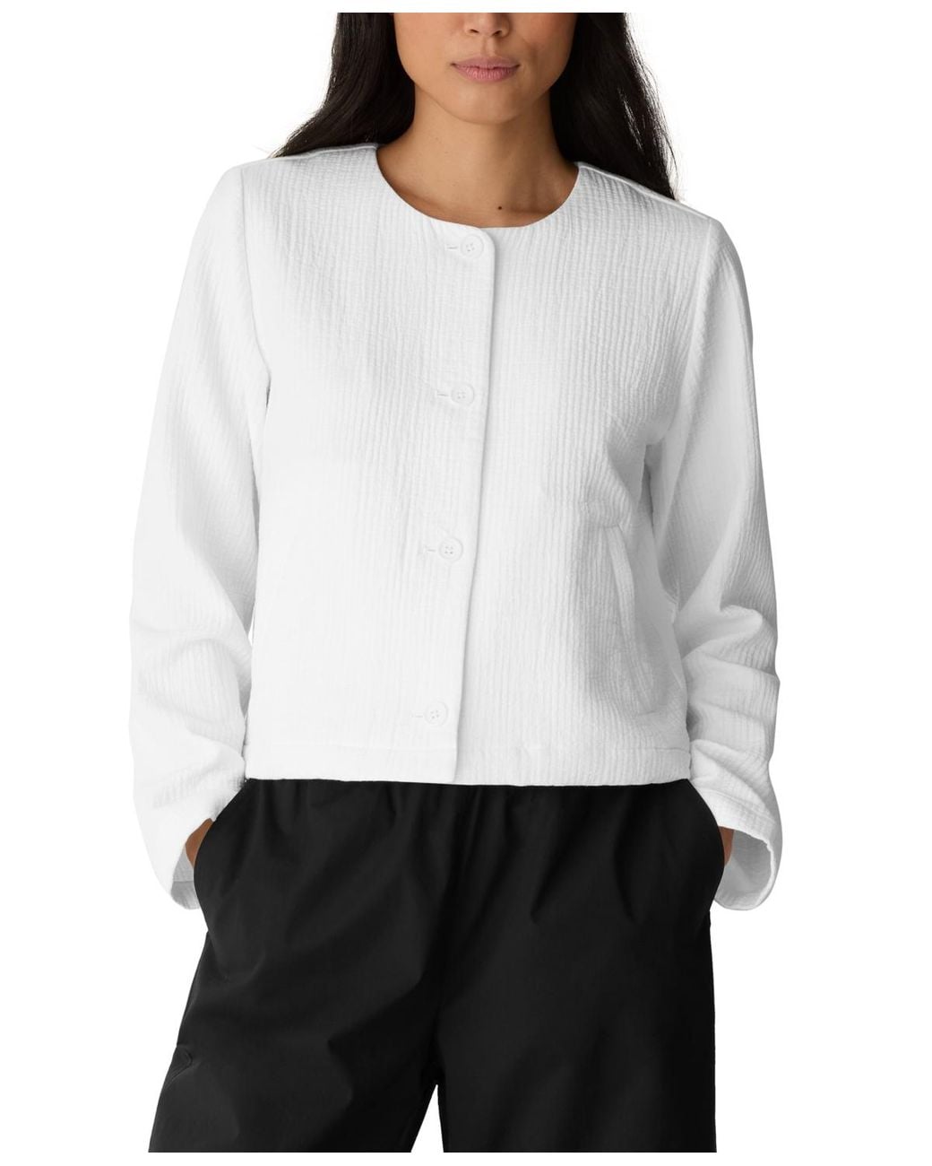 Eileen Fisher White Eileen Fisher Round Neck Jacket