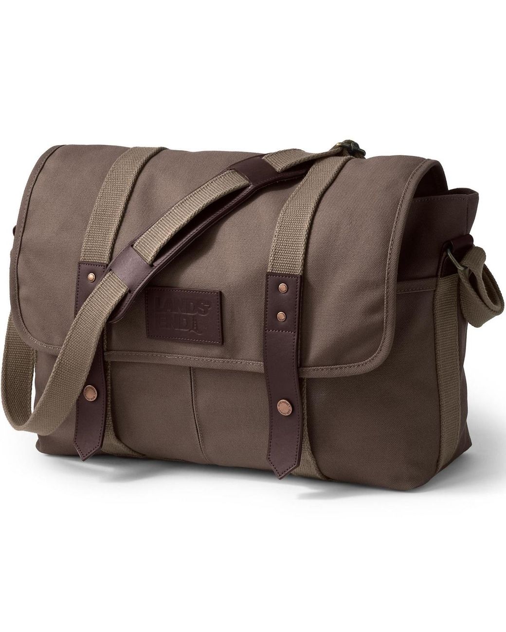 Lands' End Waxed Canvas Messenger Bag in Brown Lyst
