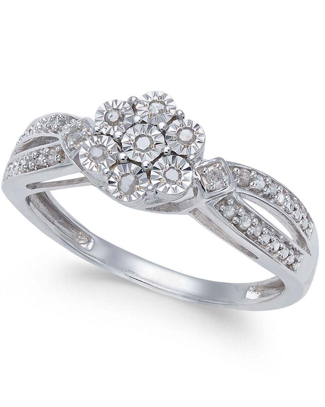 Macy's Diamond Miracle Plate Cluster Ring (1/10 Ct. T.w.) In Sterling