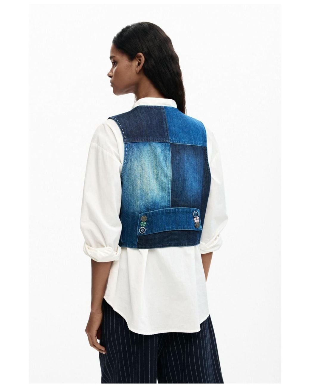 Desigual Blue Patchwork Denim Vest