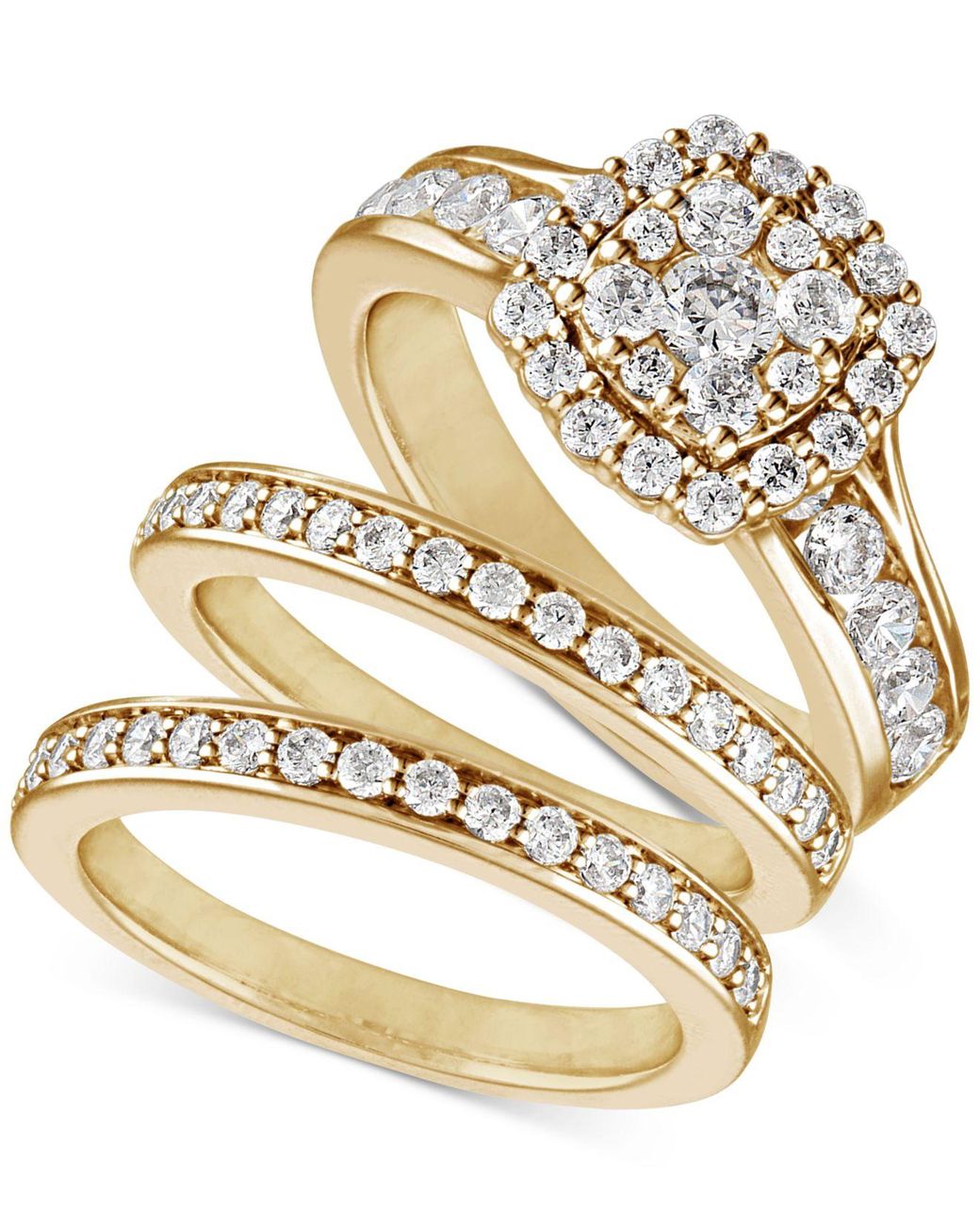 Macy's Diamond Threepiece Ring Set (2 Ct. T.w.) In 14k White, Yellow And Rose Gold in Yellow
