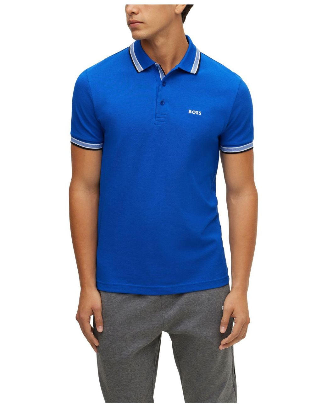 BOSS by HUGO BOSS Cotton Curvedlogo Polo Shirt in Blue for Men Lyst