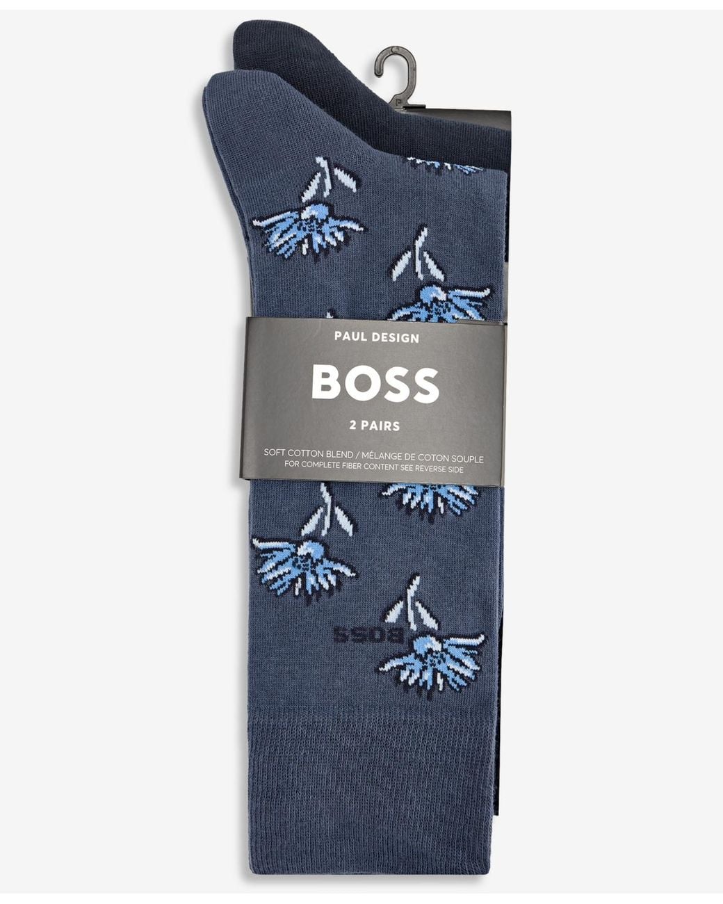 Boss Blue Patterned Crew Socks for men