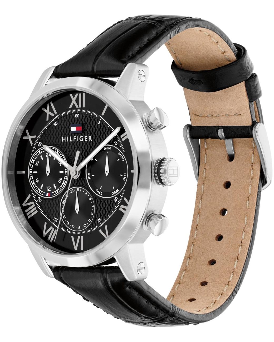 Tommy Hilfiger Black Multifunction Leather Strap Watch for men