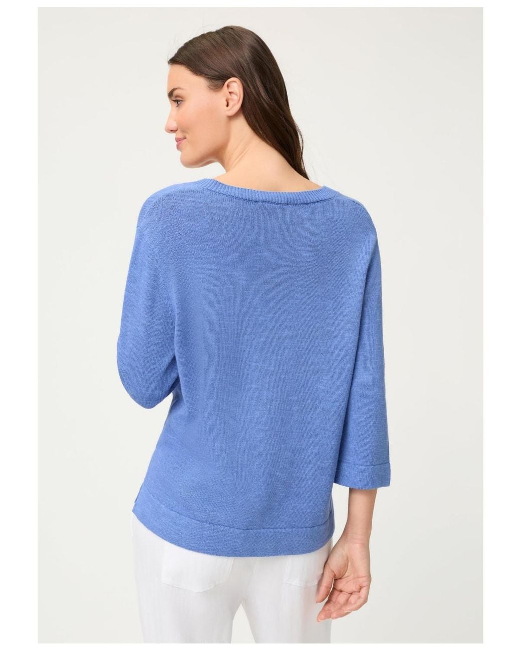 Olsen Blue Solid V-neck Sweater