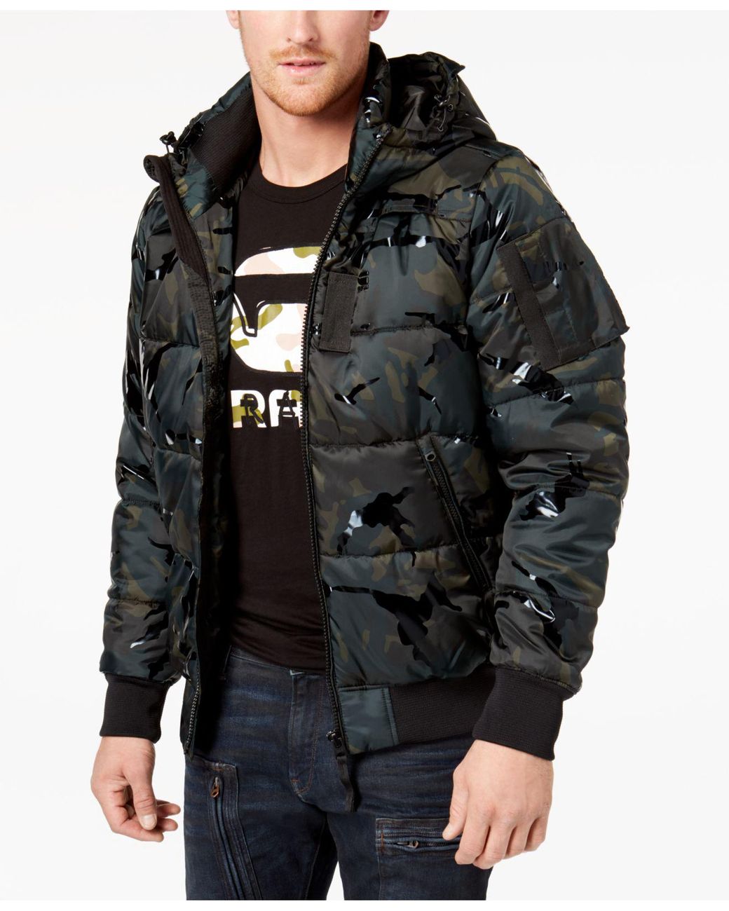 RAW Men's Hooded Camo Coat for Men |