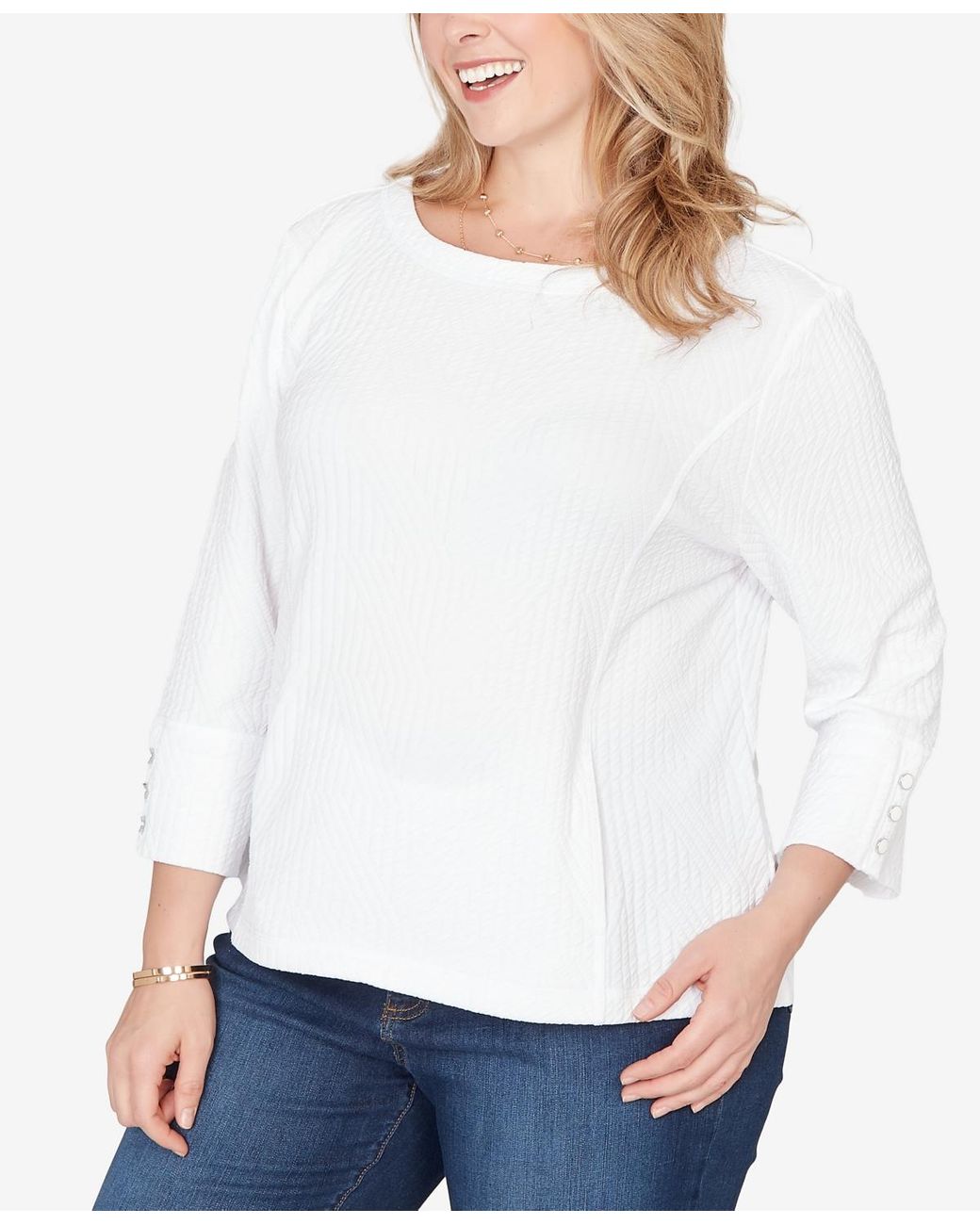 Ruby Rd Plus Ruby Rd. Plus Size Abstract Textured Pucker Knit Boxy Top in White | Lyst