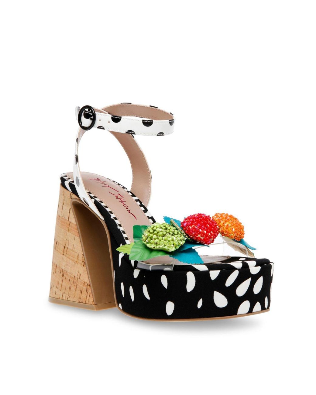 Betsey Johnson Sprite Fruit Embellished Chunky Heels Sandals in White ...
