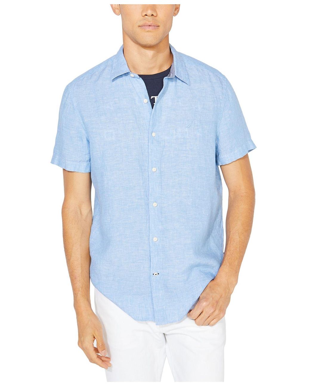 Nautica Classic-fit Solid Linen Shirt in Blue for Men - Lyst