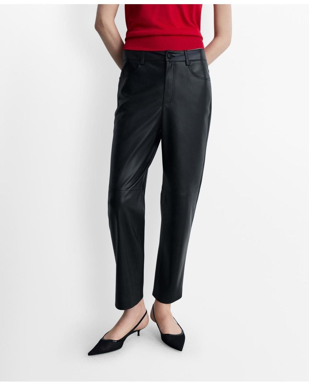 Mango Black Leather-effect Straight Trousers