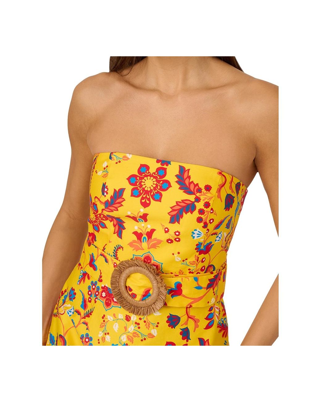 Adrianna Papell Cotton Printed O-ring Dress in Yellow | Lyst