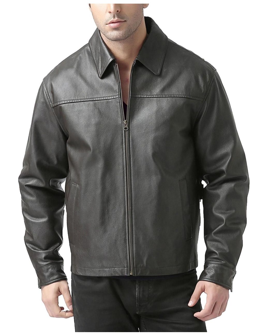 BGSD Gray Men Greg Open Bottom Zip Front Leather Jacket for men