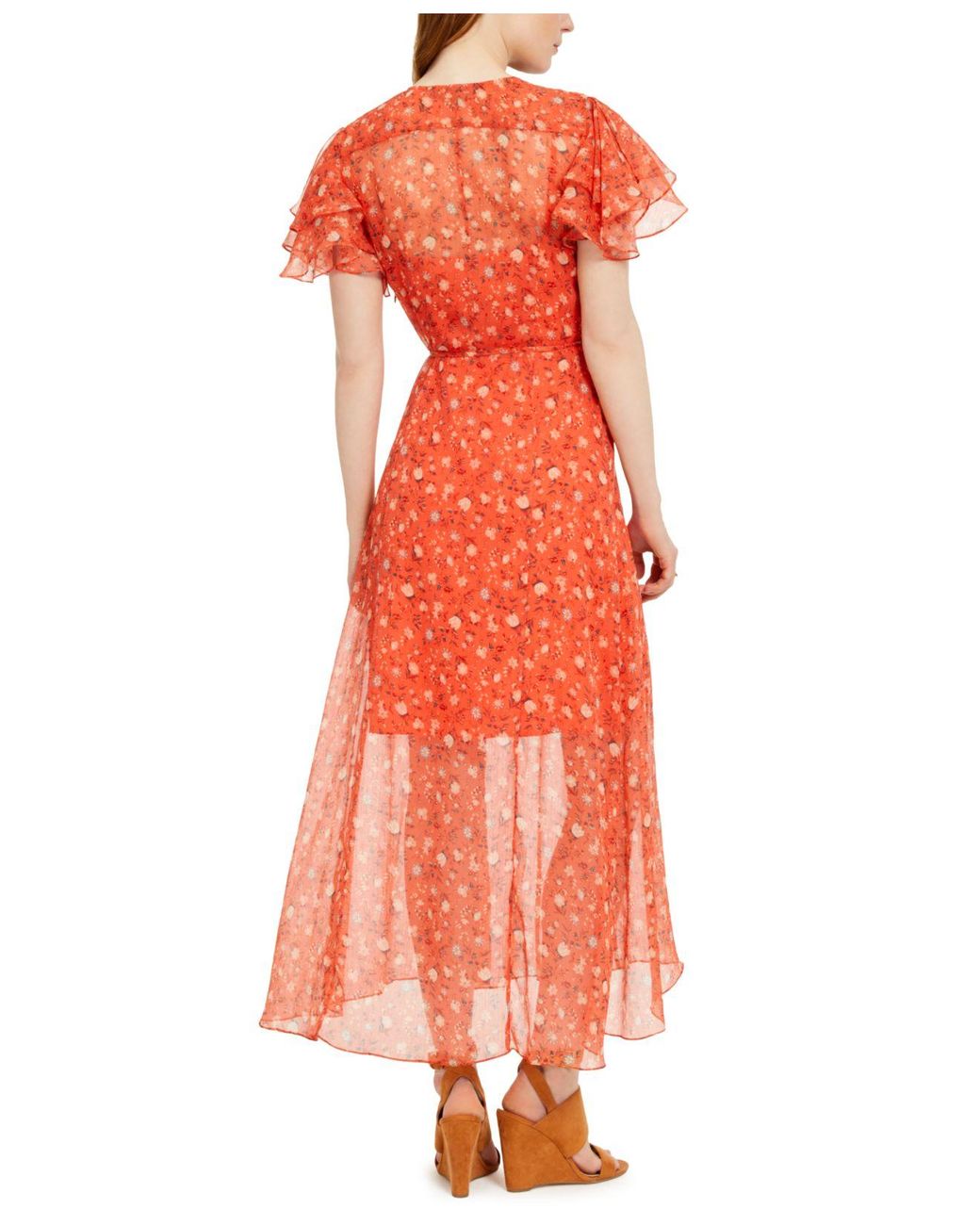French Connection Synthetic Esi Crinkle Midi Tea Dress in Orange | Lyst  Canada