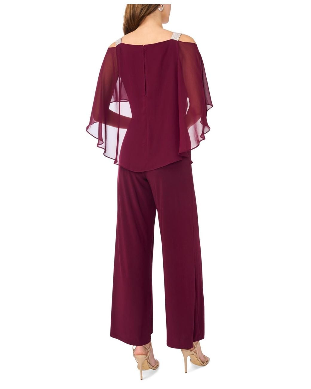 Msk Red Side-draped Cold-shoulder Jumpsuit